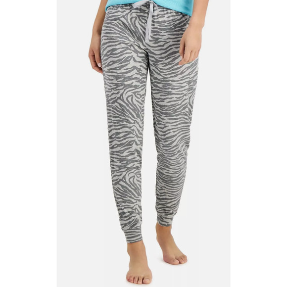 FLORA & JENNI PAJAMA MIXED LOUNGE SLEEP SET GRAY SHIRT ANIMAL PRINT JOGGER LARGE - Picture 2 of 15